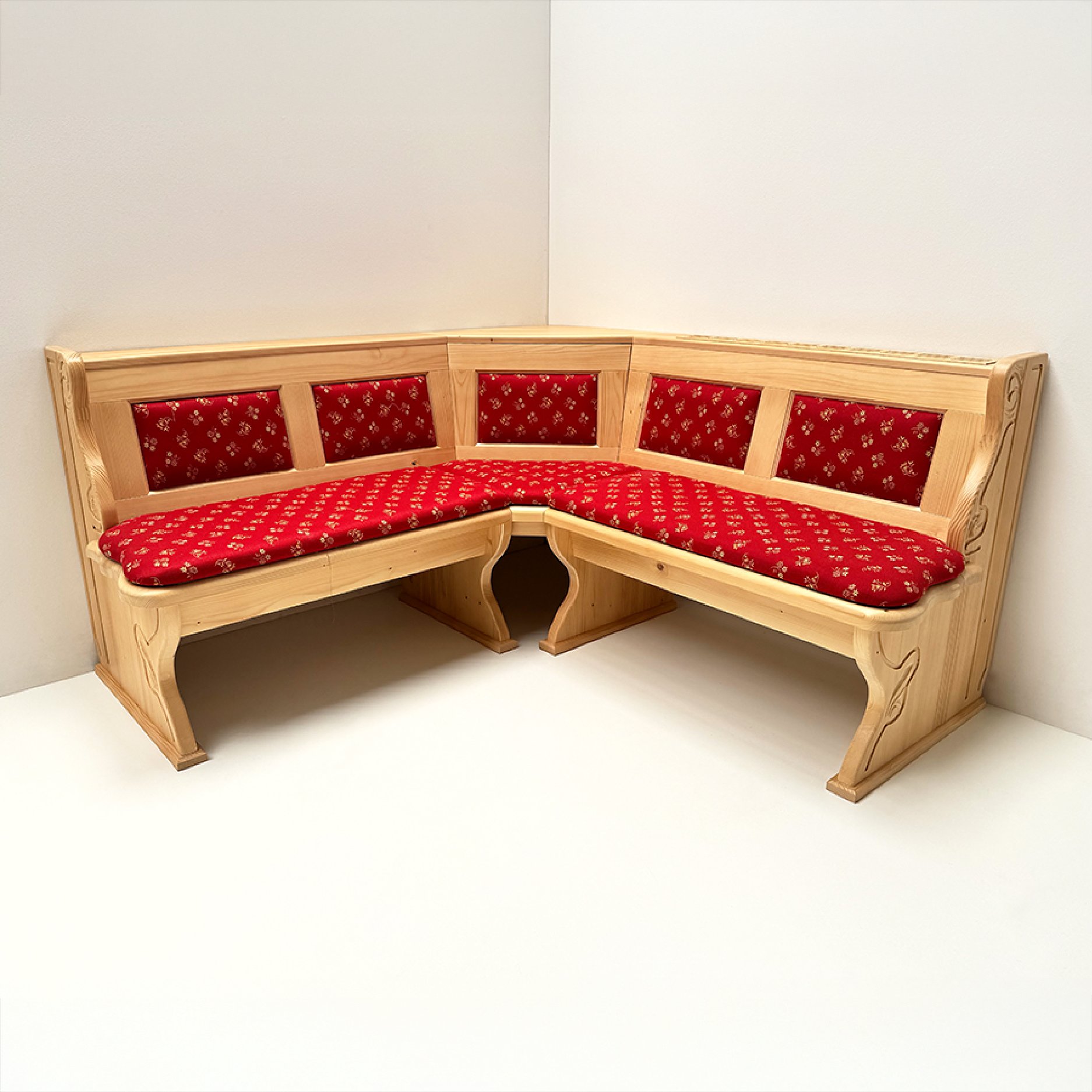 Eckbank Lindau 175/175 Kassettenpolster, Ablagenverb.,Heizungsgitter, Ecke aufklappbar, Mülheim rot