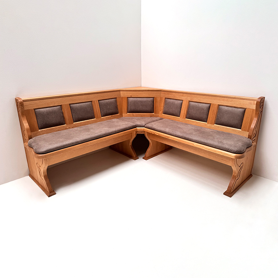 Eckbank Lindau 185/185 cm Truhen, geschnitzt, Antik dunkel (Kleur 2), Kassettenpolster, Stratos 9120