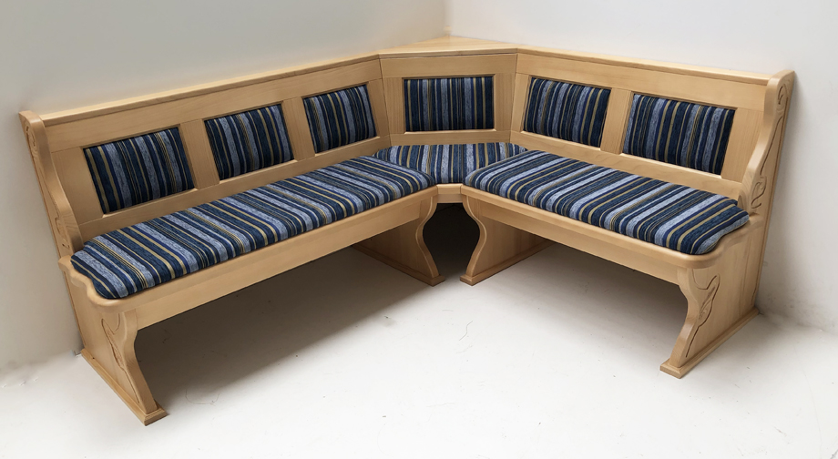 Eckbank Lindau 195/165 cm, Truhen, Ecke aufklappbar, Polsterplatten, Kassettenpolster, Edmonton blau