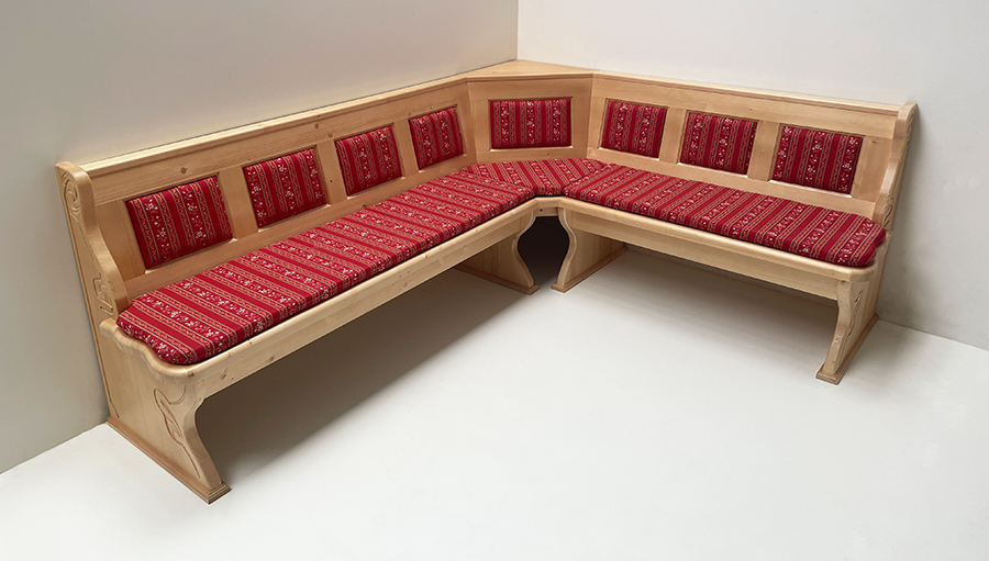 Eckbank Lindau 230/185 cm , XXL-Truhen, Wangen geschnitzt, Kasettenpolster, Polsterplatten TS-1667