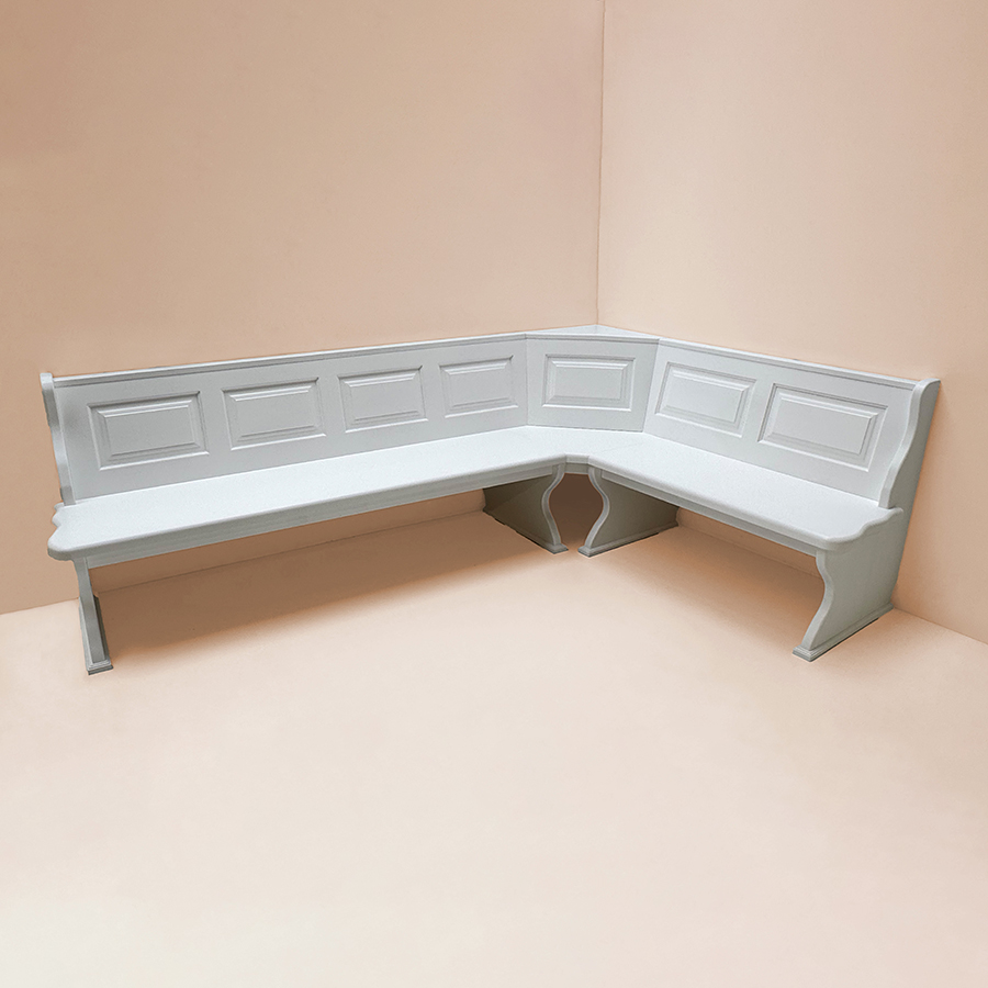 Eckbank Lindau 260/180 cm, ohne Truhen, Aussenwangen glatt, deckend weiß lackiert