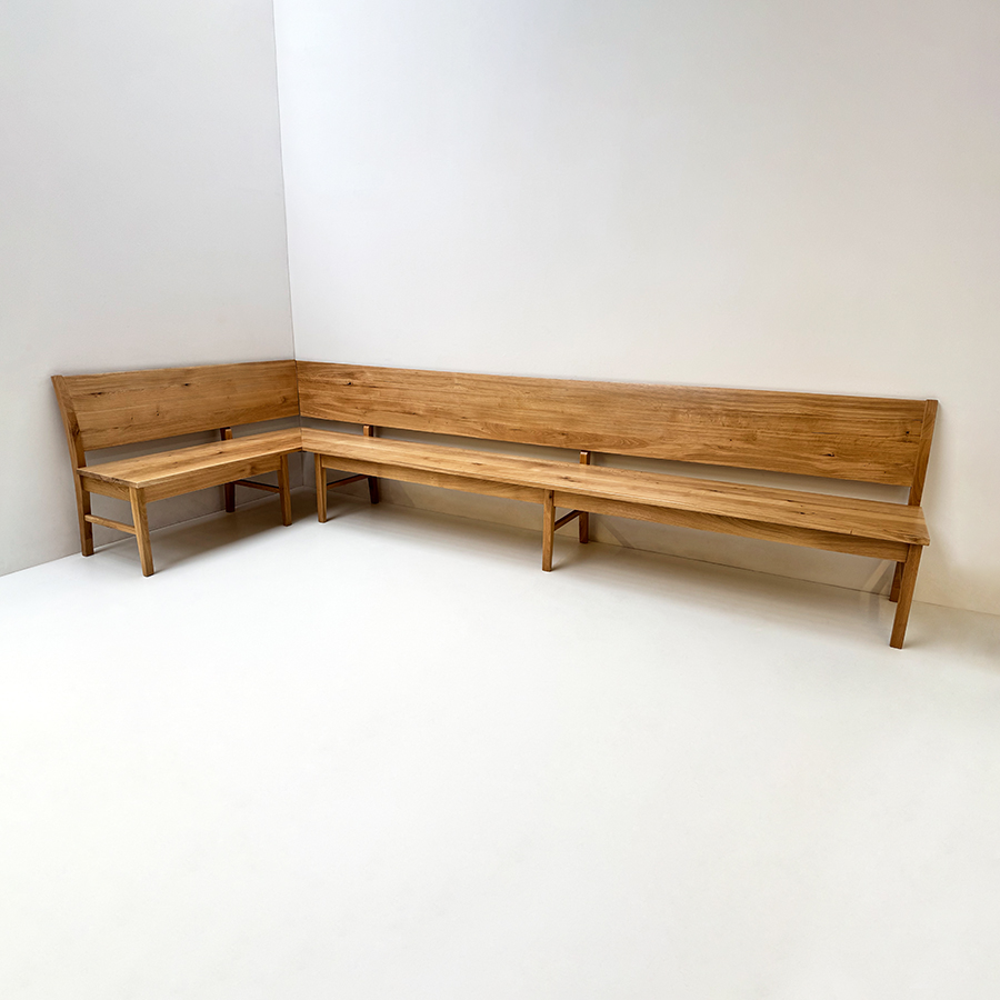 Eckbank Messina 150/350 cm, Rücken durchgehend gefertigt ! Wildeiche natur lackiert !