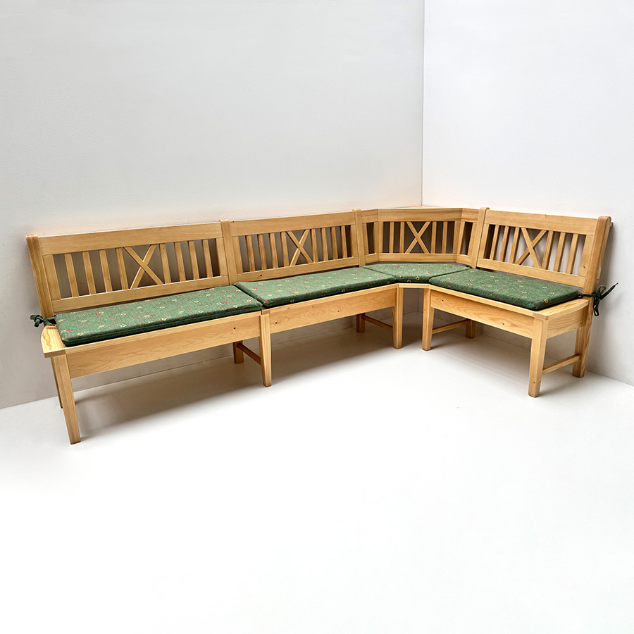 Eckbank Nürnberg  265/150 cm, Ablagenverbreiterungen 5 cm, Polster genäht, Pöchlarn Ranke grün