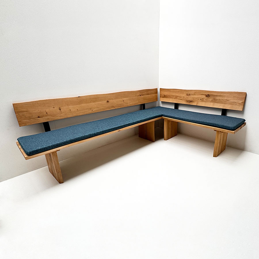 Eckbank Baumbank Oviedo, Sondermaß 250/170 cm, Wildeiche geölt, Polster genäht, Verano 672