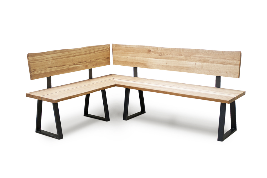 Eckbank Baumbank Oviedo 150/200  cm Wildeiche massiv geölt, Metallgestell
