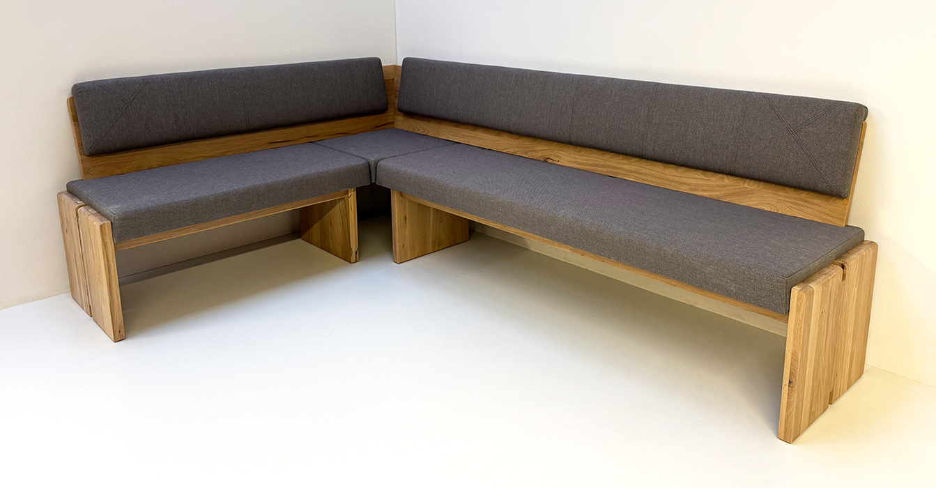 Eckbank SUNDAY Massivholzeckbank, Polstersitz, 180/260 cm, Wildeiche lackiert, Bezug Verano 604