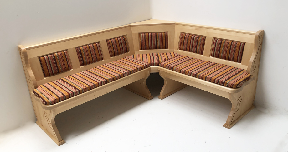 Eckbank Lindau 195/165 mit Truhen, Polsterkasetten , Polster genäht Edmonton rot