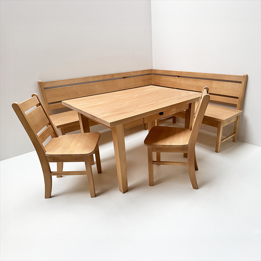 Eckbankgruppe Iseo Fichte, Bank 200/180 cm, Tisch 125/95 cm, 2 Stühle