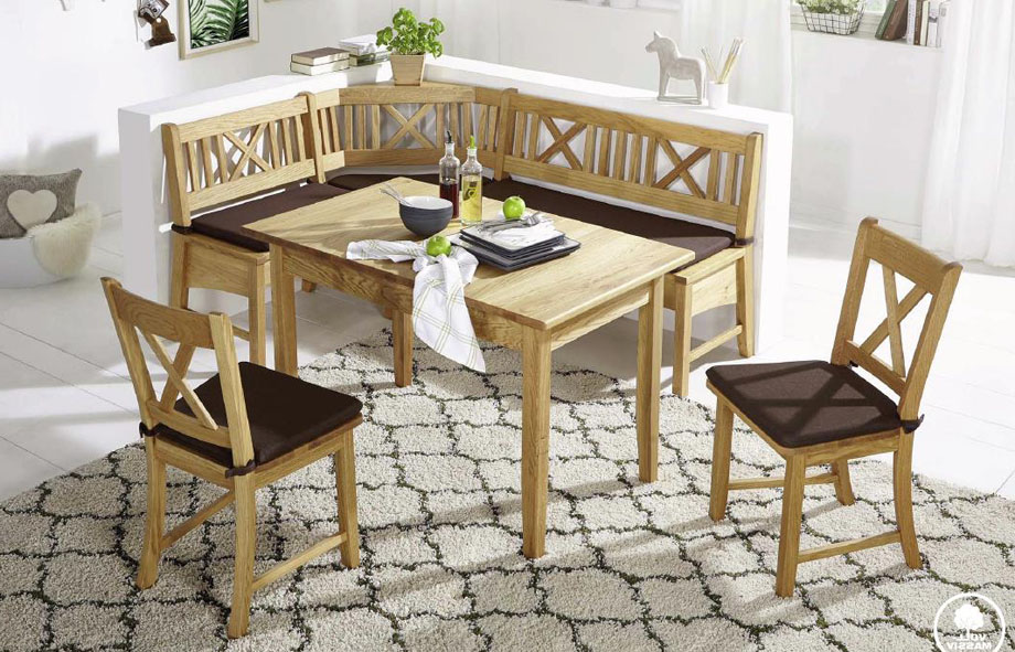 Eckbankgruppe Königsee, 137/179 cm mit Tischauszug, Wildeiche geölt, Polstersatz genäht TIAGO braun