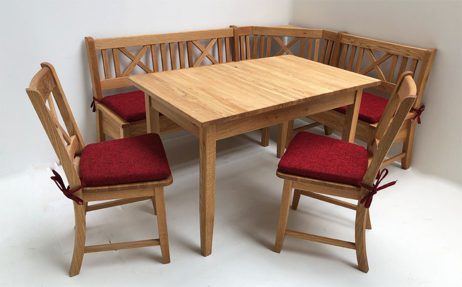 Eckbankgruppe Königsee, 179/137 cm, mit Tischauszug, Wildeiche geölt, Polstersatz genäht, Natura 809