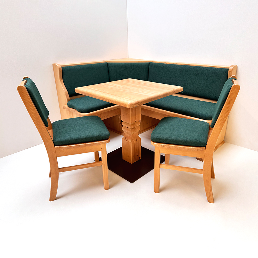 Eckbankgruppe Lindau 125/165, Truhen, Vollpolster, Mittelsäulentisch 70/70 cm, Rosner, Polster