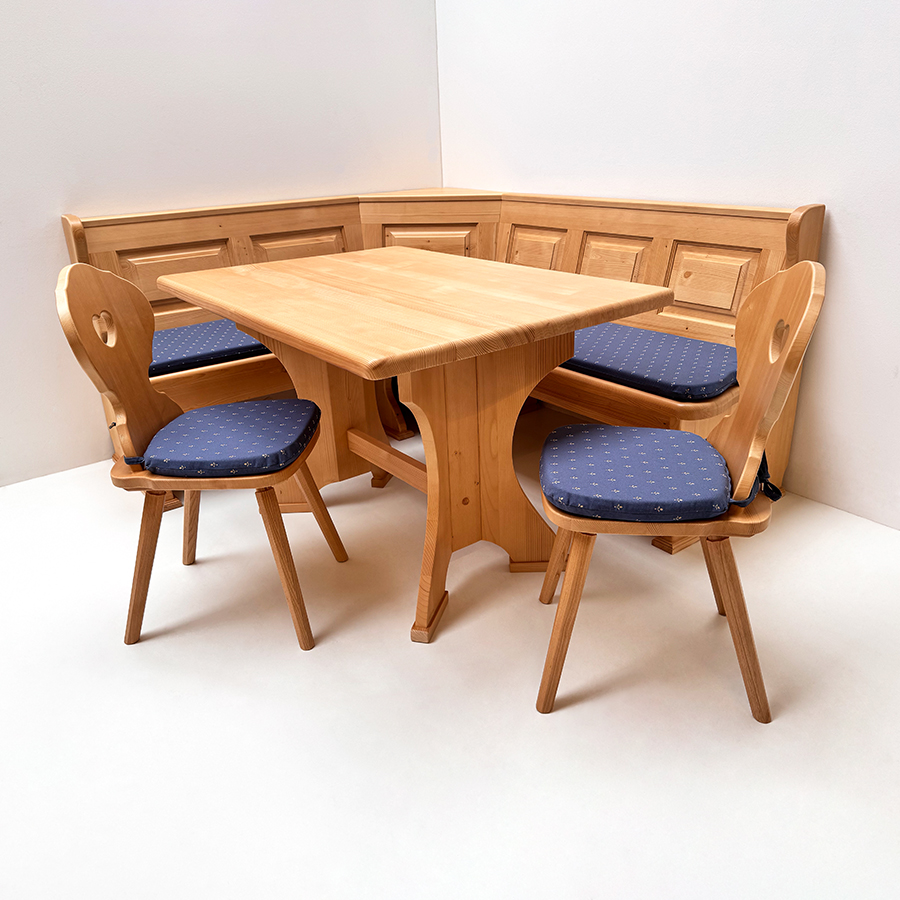 Eckbankgruppe LINDAU 165/185 cm, Kreuzwangentisch, Stuhl Munich, Polster genäht, Kundl blau