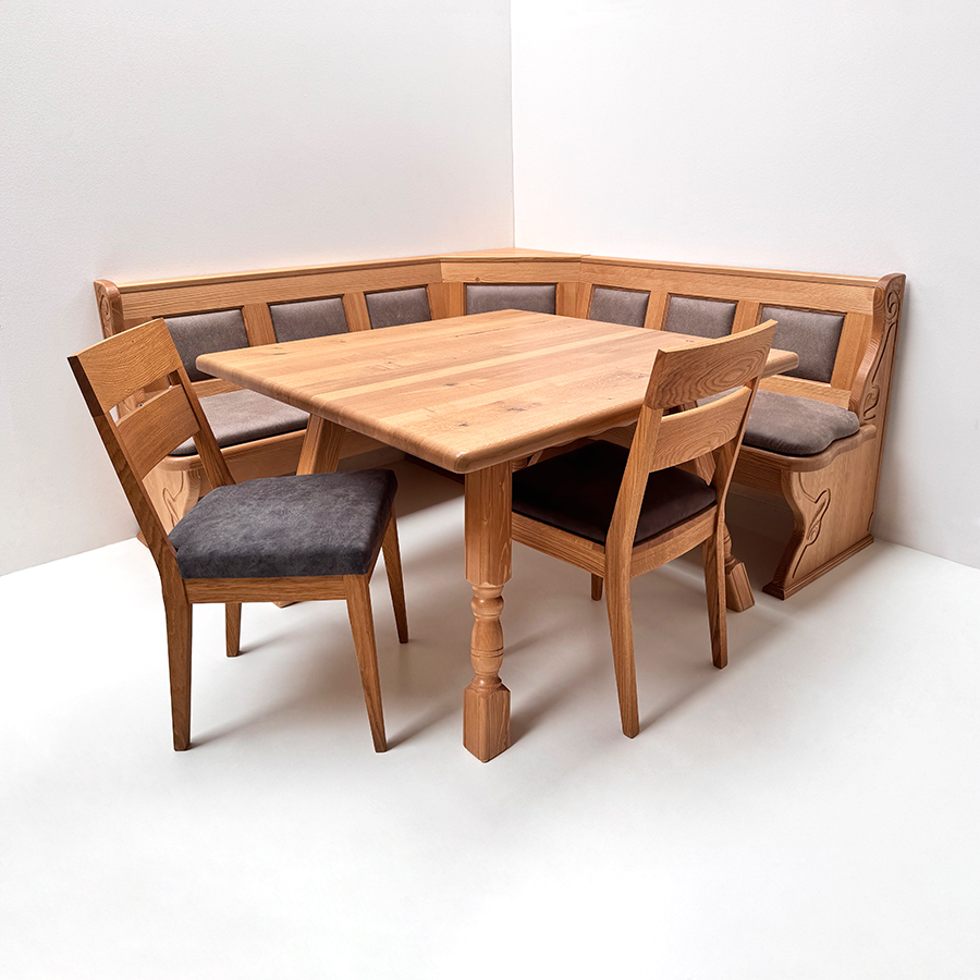 Eckbankgruppe LINDAU 185/185 cm, Kassettenpolster, Tisch 4510, Stuhl Filippa Polster, STRATOS 9120