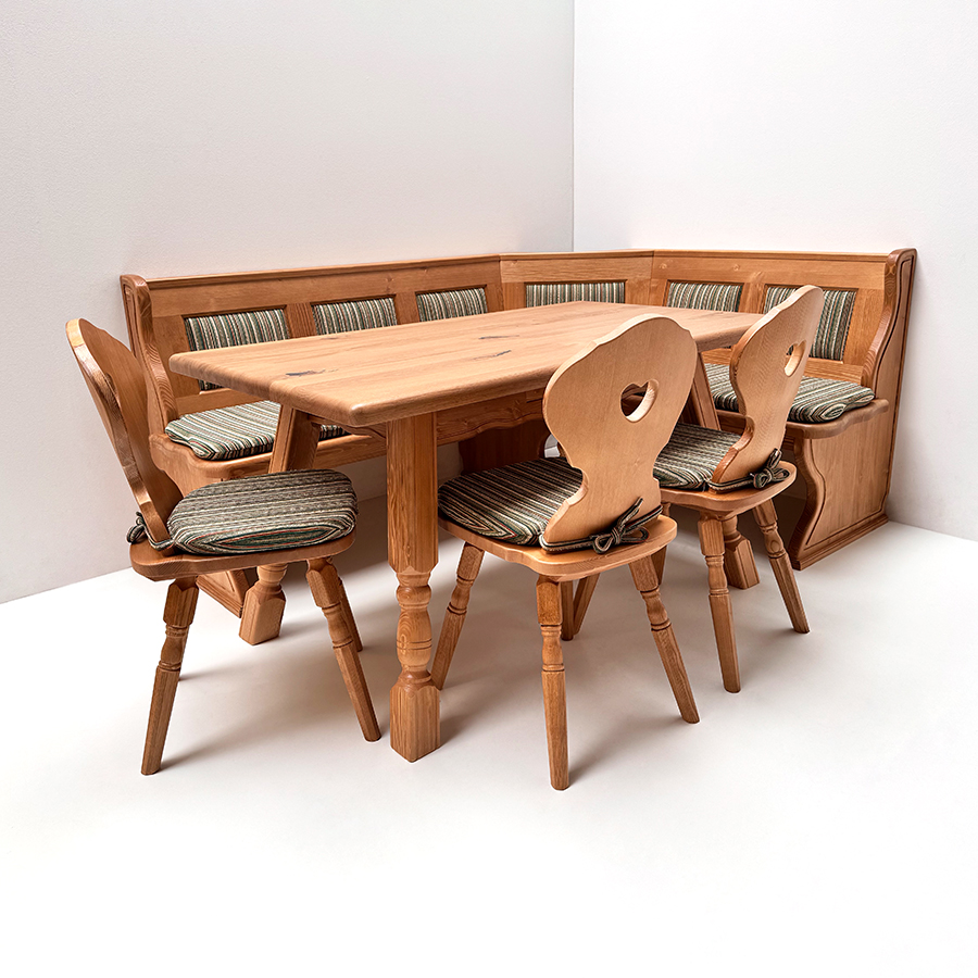 Eckbankgruppe LINDAU 195/150 cm, gerillt, Antik dunkel, Tisch 4510 Eicheplatte K1, Polster TS-3026