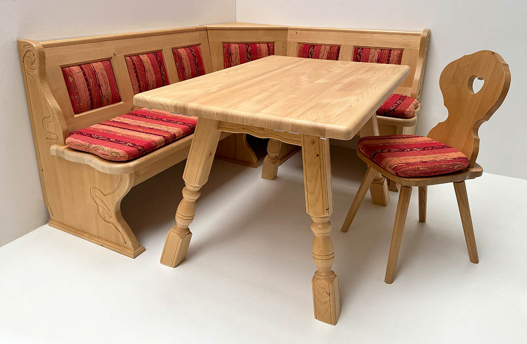 Eckbankgruppe LINDAU 150/185, Tisch 4510-Amberg, Stuhl Munich, Polster genäht, Mühlheim bordeux