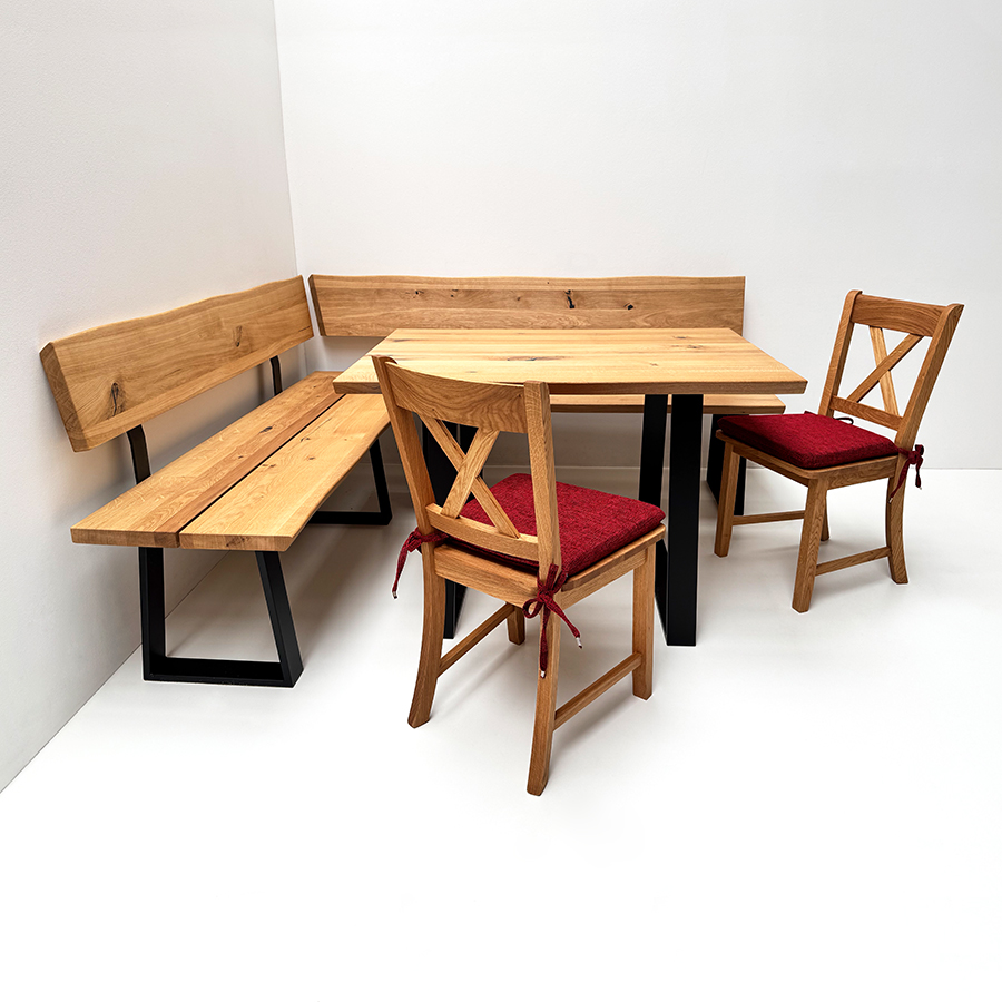 Eckbankgruppe Oviedo, Bank 180/199, Tisch 120/85, Metallkufen, Stühle Königsee, Polster Natura 809