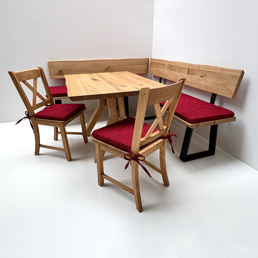 Eckbankgruppe Oviedo, Sondermaß 180/199, Metall, Tisch Larissa 120/85,  Stühle Königsee, Natura 809