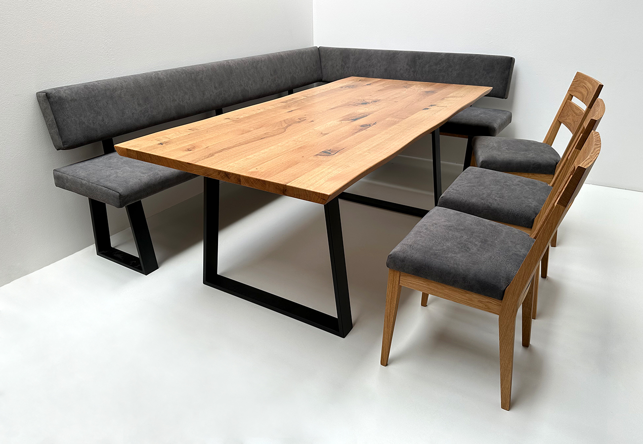 Eckbankgruppe Oviedo 250/170 cm, Tisch 200/100 cm, Wildeiche geölt, Metallgestell, Ventura 344
