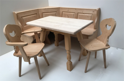 Eckbankgruppe LINDAU 125/165 Fichte, Tisch 4510-Amberg, Ahornplatte Stuhl Munich, Armlehnstuhl