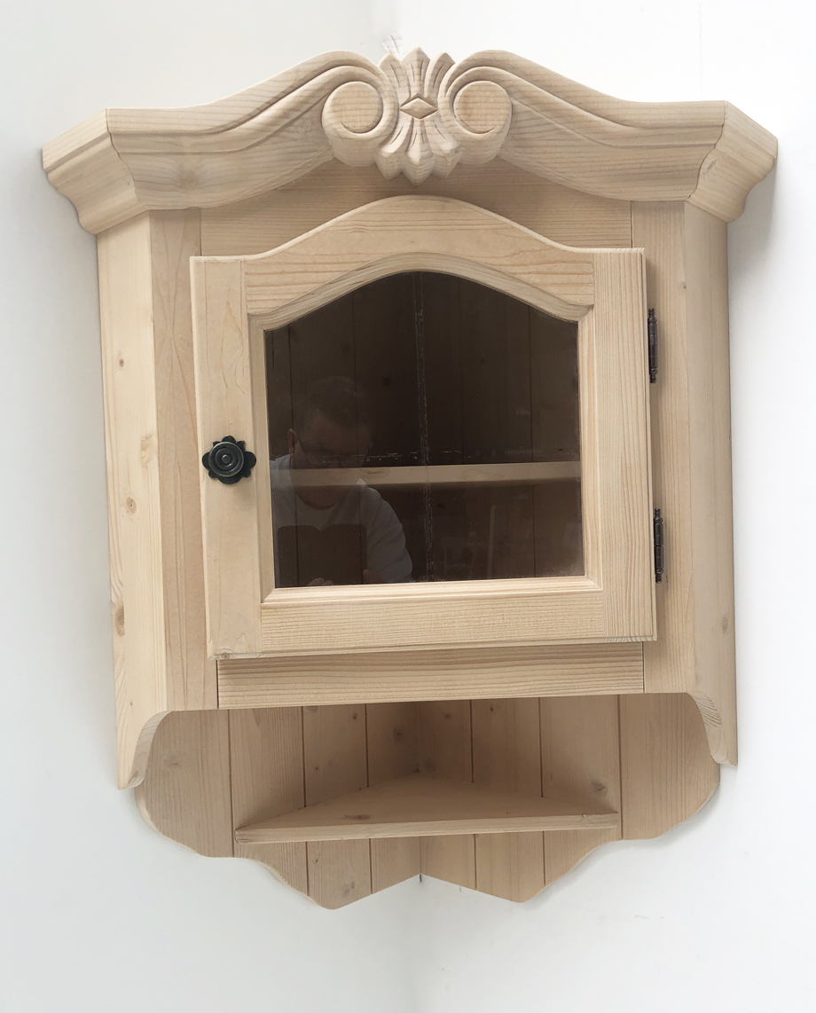 Eckhänger Amberg groß, Klarglas, Metallknopf, Eckkastl Eck Hängeschrank Eckkästchen