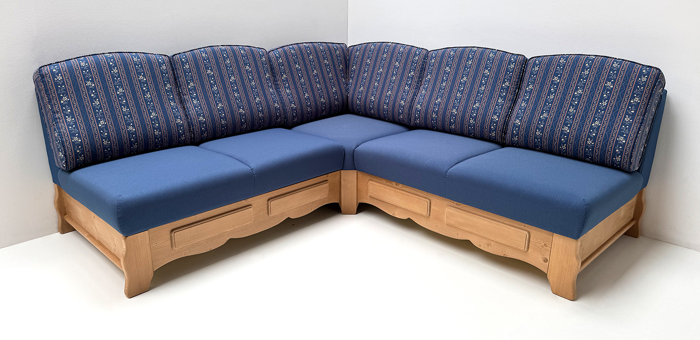 Sofa Ecksofa Sterzing 215/215 cm, TS-1668 Streifen blau, TS-1674 Uni Punkt blau