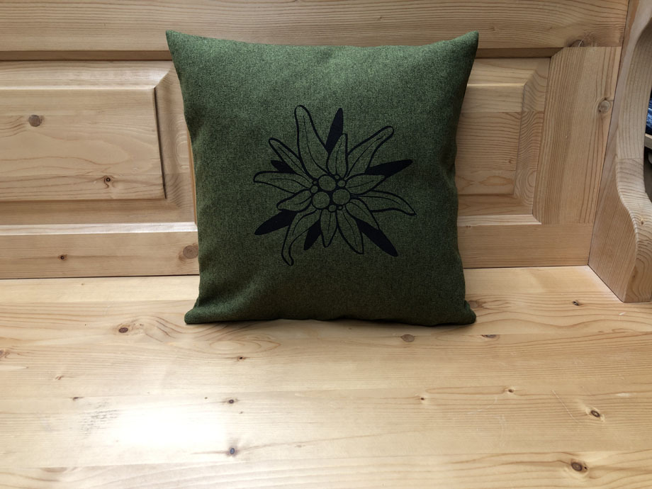 Federkissen, Kissen genäht  40/40 cm mit Reissverschluss, Stoff Edelweiß moos