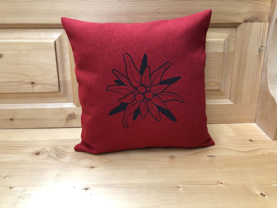Federkissen, Kissen genäht  40/40 cm mit Reissverschluss, Stoff Edelweiß rot