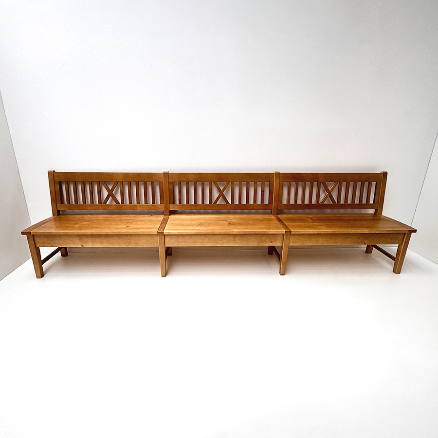 Einzelbank Nürnberg Fichte, mit Truhe 300 cm Länge, Antik hell (kleur 1) lackiert