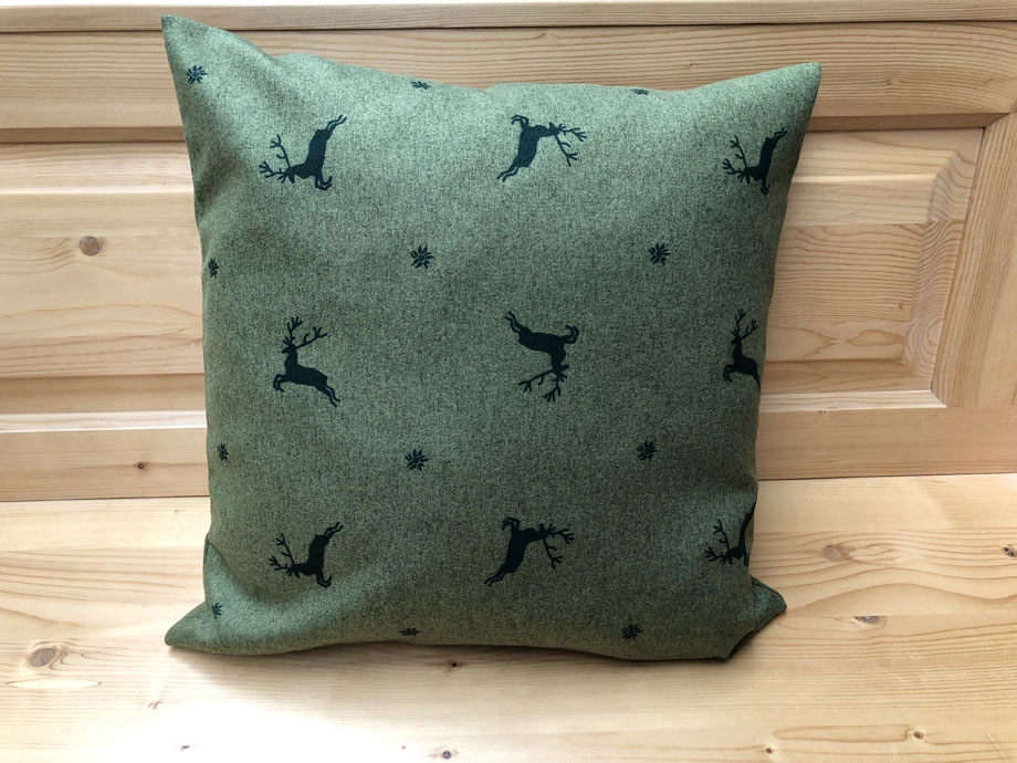 Federkissen, Kissen genäht  50/50 cm mit Reissverschluss, Stoff Hirschau moos