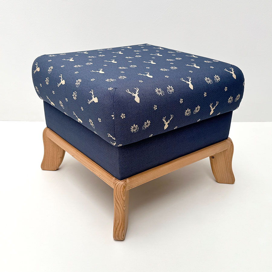 Hocker Sterzing Stoff TS-3003, Hirsch blau, TS-3017, Uni Punkt blau, Landleben