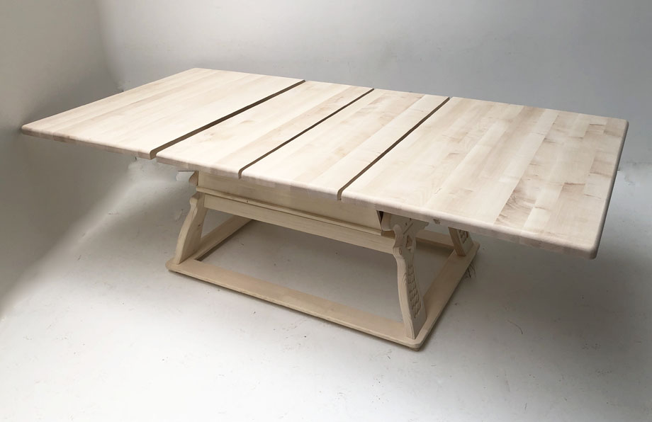 Jogl-Tisch Landau Sondermaß 120/160 (200) cm , Ahornplatte, mit 2 Einlegeplatten 40 cm, unbehandelt