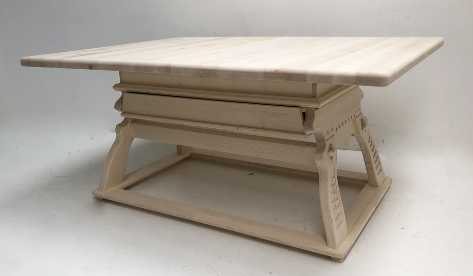 Jogl-Tisch Landau Sondermaß 120/160 cm , Fichteplatte , mit Schubladen, unbehandelt, roh