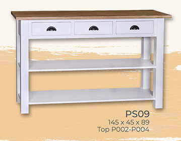 Beistelltisch Konsole, 3 Schubladen, Kiefer massiv, 145/45, zweifarbig