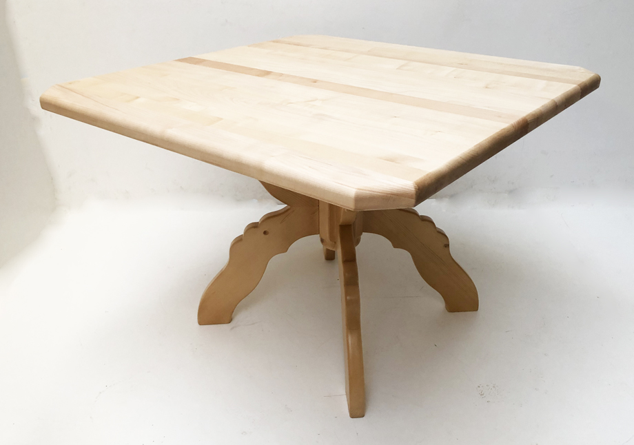 Kreuzfußtisch Kreuzzargentisch 110/110 cm, Ahornplatte , Ecken abgeschrägt