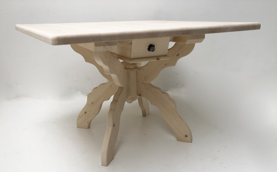 Kreuzfußtisch Kreuzzargentisch  Lindau, mit Schubladen, 120/120 cm, Ahornplatte 4 cm 
