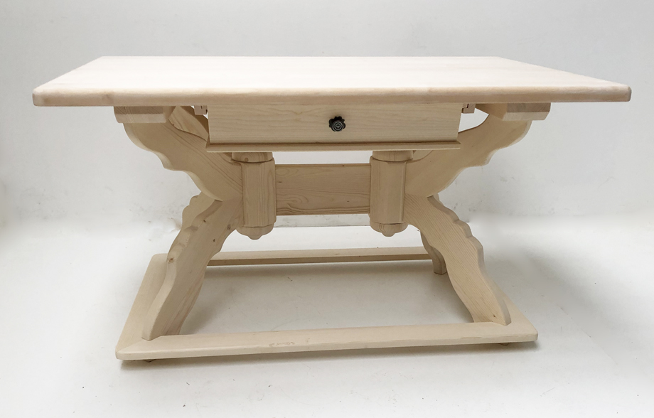 Kreuzfußtisch Kreuzzargentisch Lindau, 90/140 cm, Ahornplatte 4 cm , ohne Schubladen