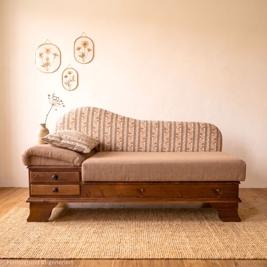 Sofa Liege Chiemgau, Sonderlänge 170 cm, Sitzhöhe 50 cm, Waidhaus beige, Waidhofen braun