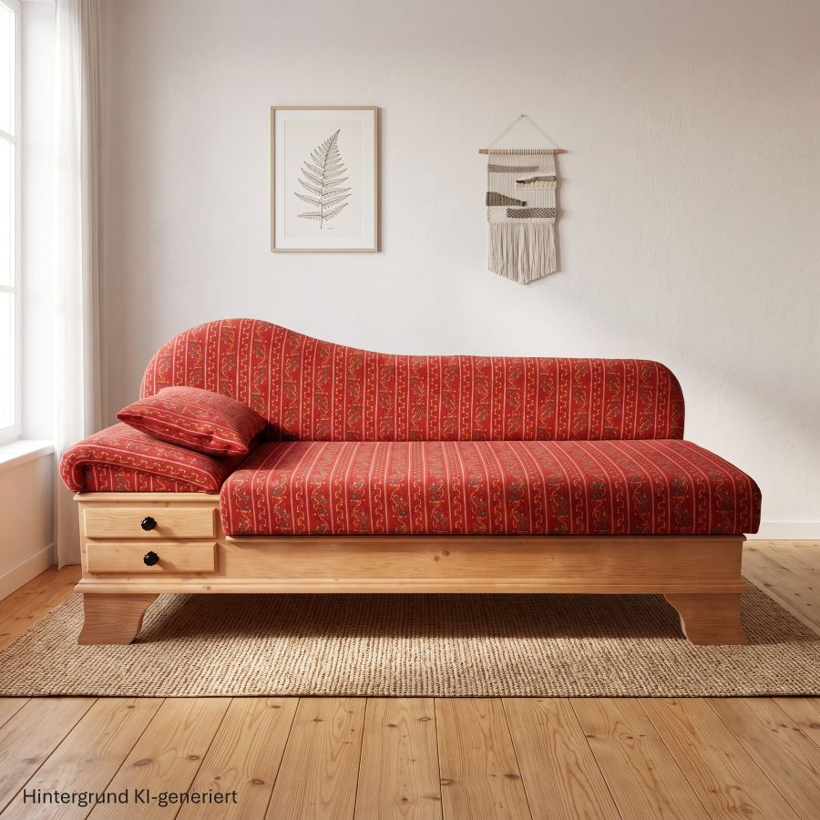 Sofa Liege Chiemgau, Sitzhöhe 50 cm ! Waidhaus rot, Fotomuuster ! Neuware !