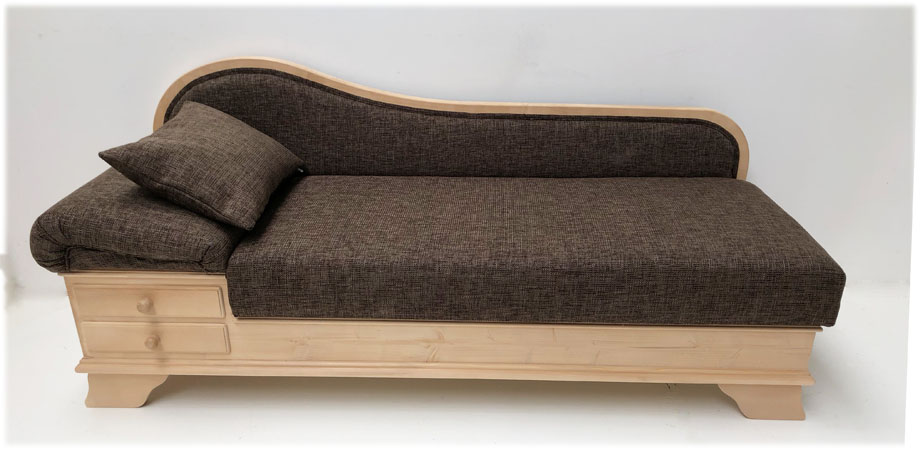 Sofa Liege Garmisch , Natura braun 804, Rückenausführung mit Vorlegeband statt Nagelreihe