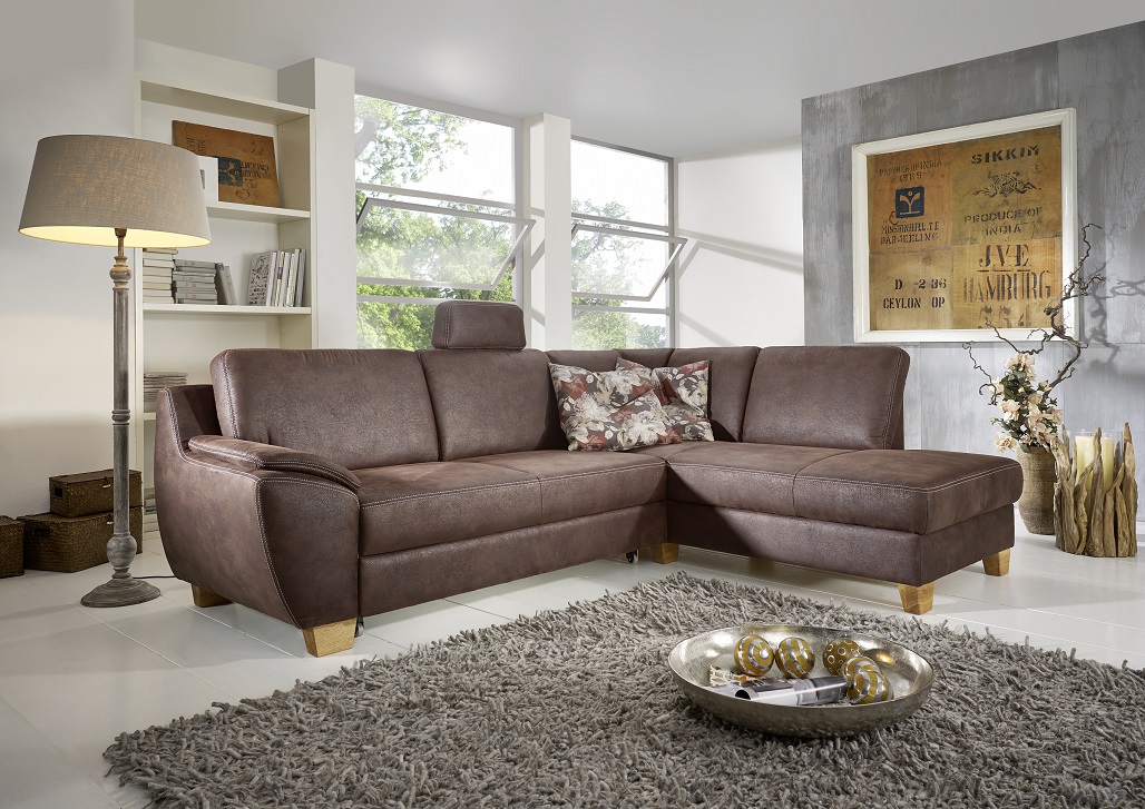 Eckgarnitur/Sofa Livingston 143-38-59-06 incl. 1 Kopfstütze, Stellmaß 256/194 cm, Stoff 822/09