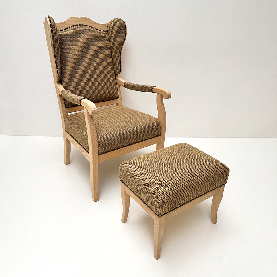 Set Sessel Inzell mit Ohrenbacken und Hocker Inzell , Stoff Perle Joppe 10 beige