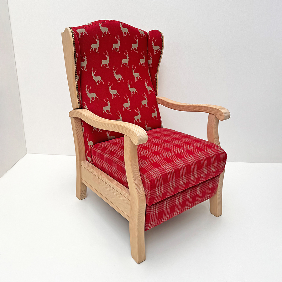 Fernsehsessel  TV-Sessel Inzell Ohrenbackensessel,  Hirsch rot TS-6177 Karo rot TS-6165