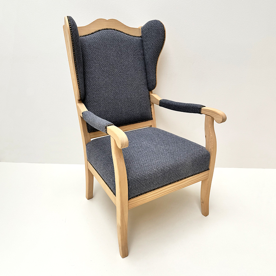 Sessel Inzell mit Ohrenbacken, Ohrenbackensessel , Stoff Perle Joppe 70 blau