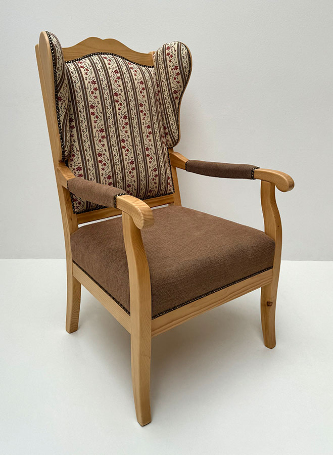 Sessel Inzell mit Ohrenbacken, Ohrenbackensessel, Stoff Waidhaus beige, Waidhofen braun