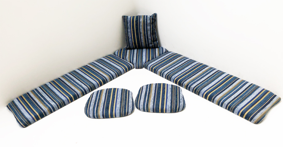 Kissensatz Polsterplatte Eckbankgruppe Amberg groß 185/185, Edmonton blau, 38 Lagerstoffe