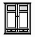 Highboard 2-teilig , 2 Türen mit Holz-Glasfüllung 