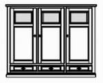 Highboard 3-teilig , 3 Türen mit Holz-Glasfüllung 