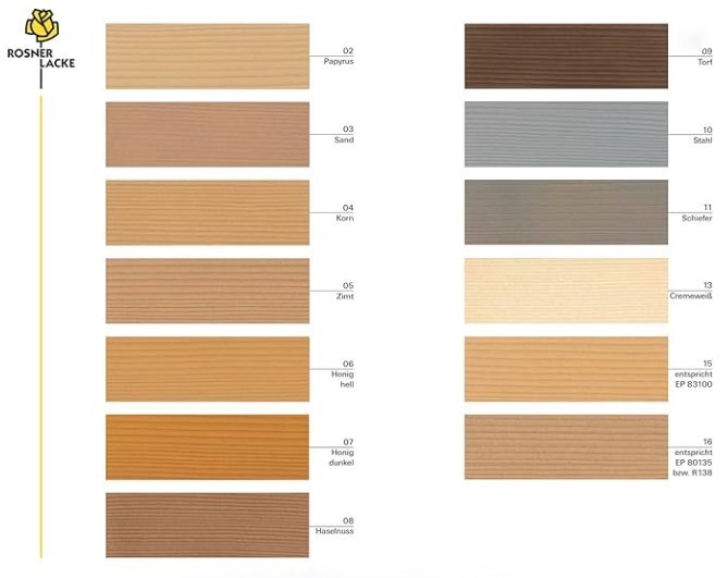 Farbtonkarte für Sondertöne Fichte ROSNER MIPA Positiv Holzeffektbeize