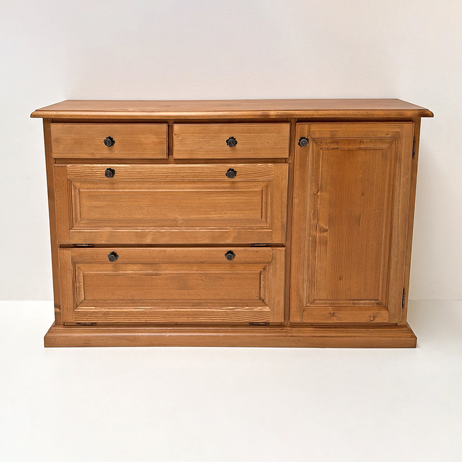 Schuhklappenschrank Füssen, 2 Klappen, 2 Schubladen, 1 Türe, Antik dunkel lackiert (Kleur 2)