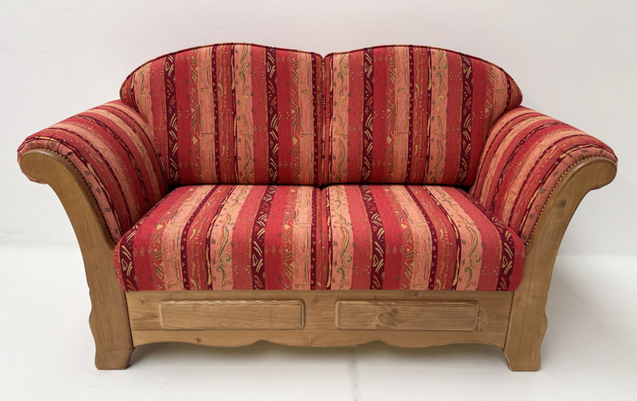 Sofa Sterzing, 160 cm, aufklappbar, 2 Armteile fest, Antik dunkel (Kleur 2), Stoff Pocking bordeaux